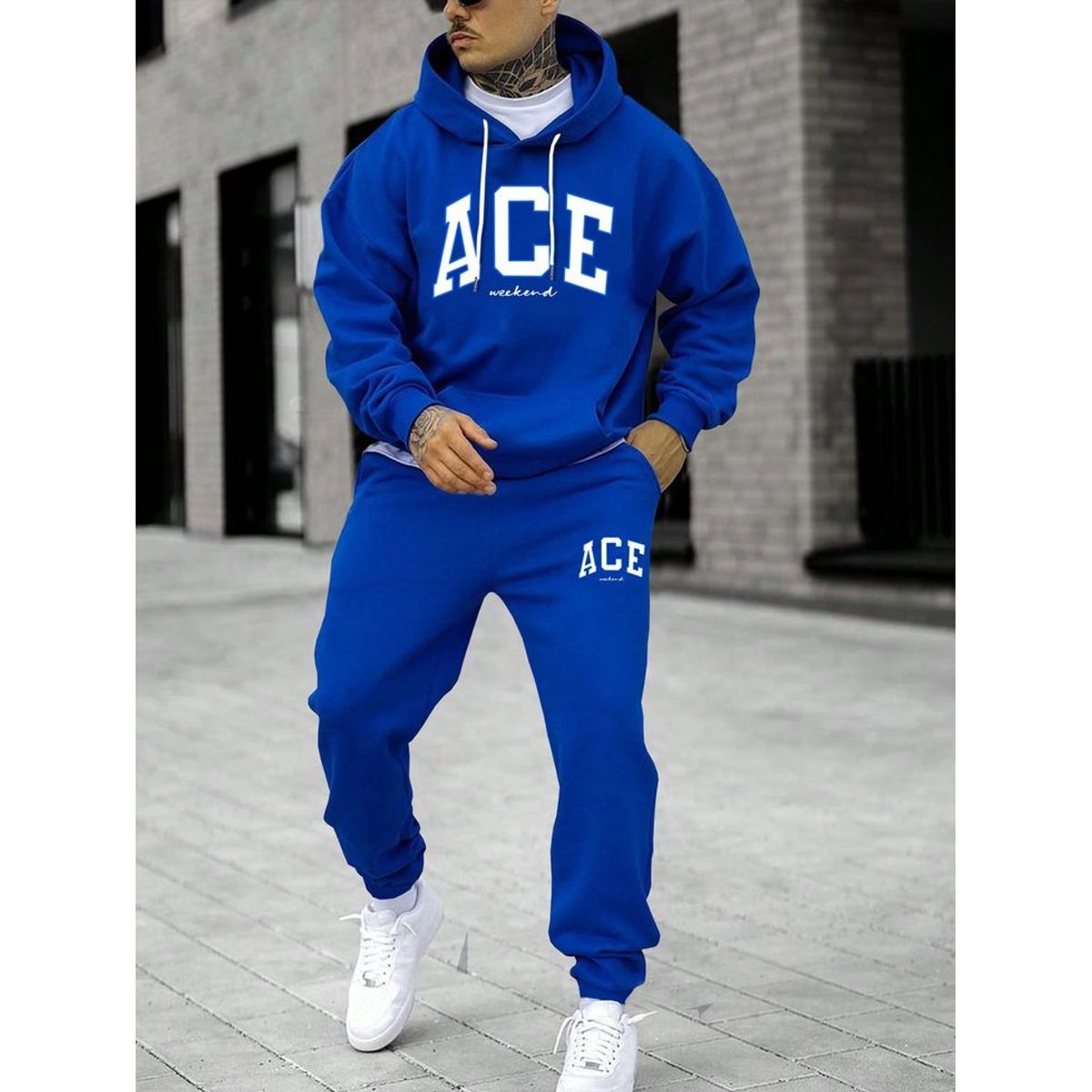 URBAN PLUS - sudadera hombre buzo y pantalon conjunto azul rey