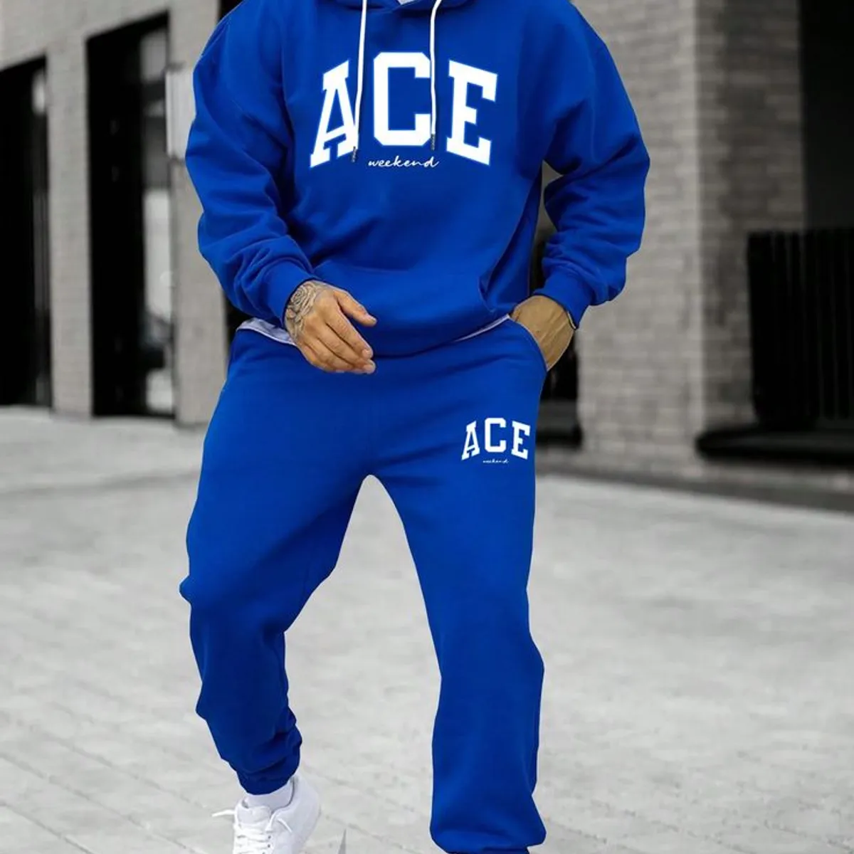 URBAN PLUS - sudadera hombre buzo y pantalon conjunto azul rey