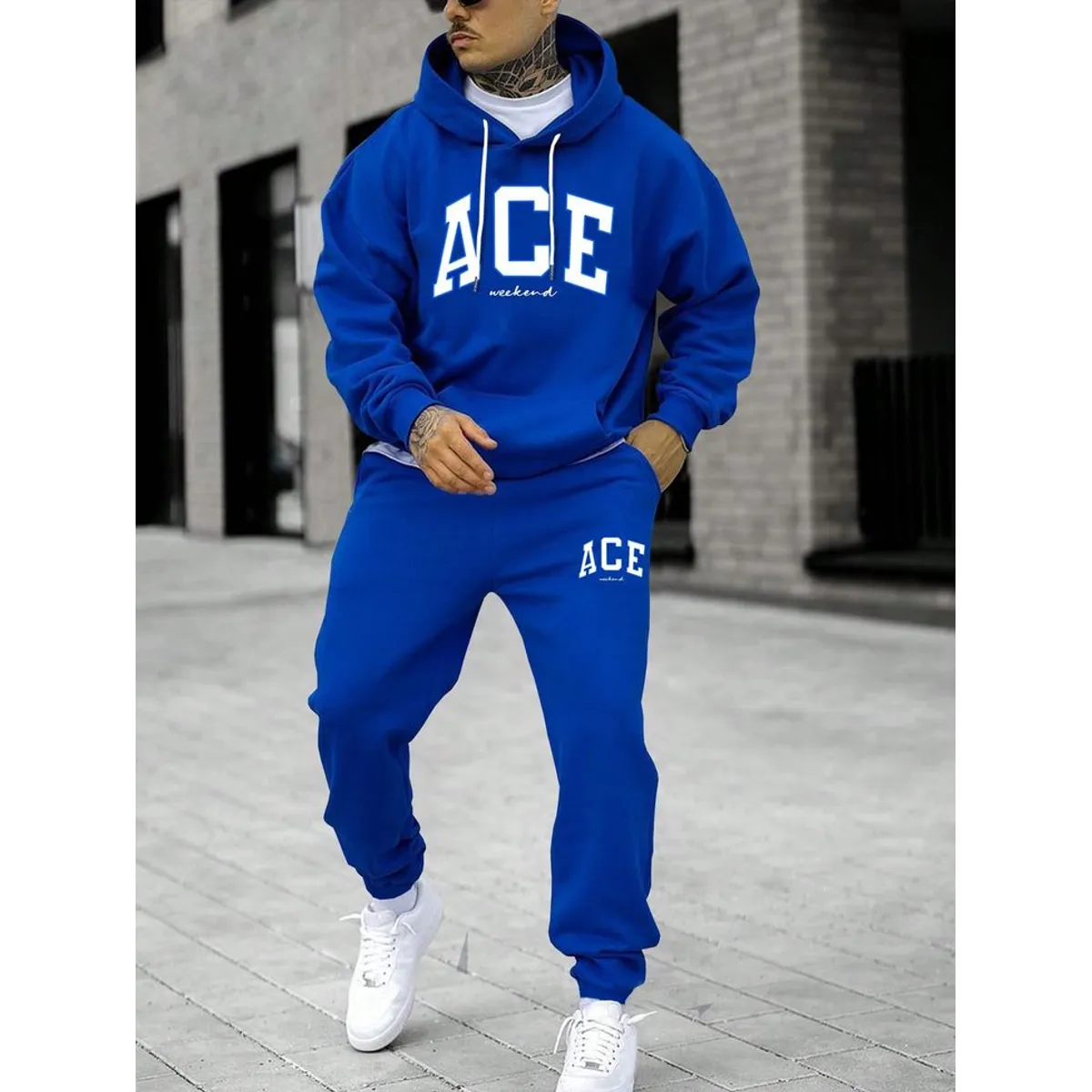 URBAN PLUS - sudadera hombre buzo y pantalon conjunto azul rey