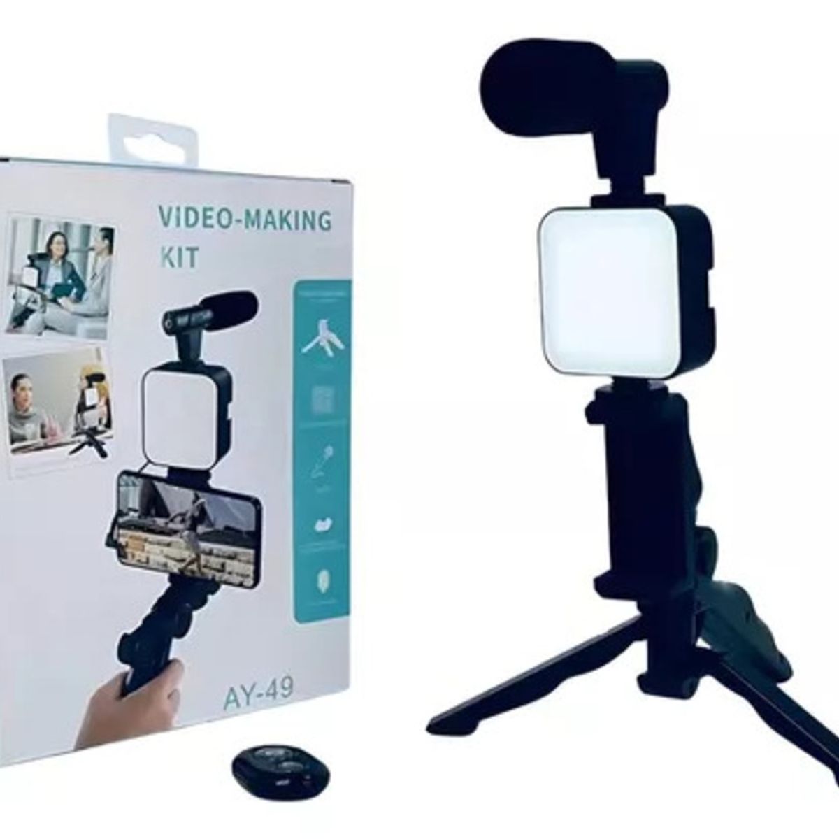 SEISA - Kit Para Streaming Vlogs Tripode Luz Micrófon Palo Selfies Color Negro