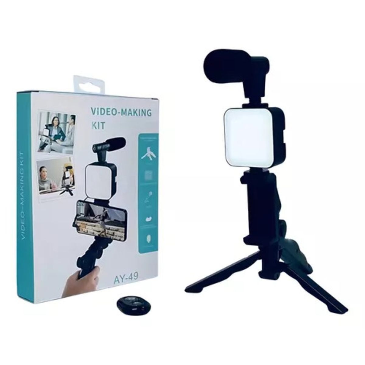 SEISA - Kit Para Streaming Vlogs Tripode Luz Micrófon Palo Selfies Color Negro