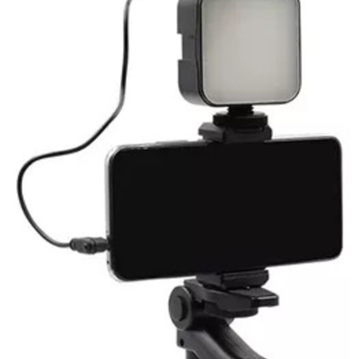 SEISA - Kit Para Streaming Vlogs Tripode Luz Micrófon Palo Selfies Color Negro