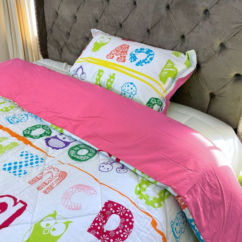 KARYTEX - Edredón Infantil Rosa Letras Cama Sencilla
