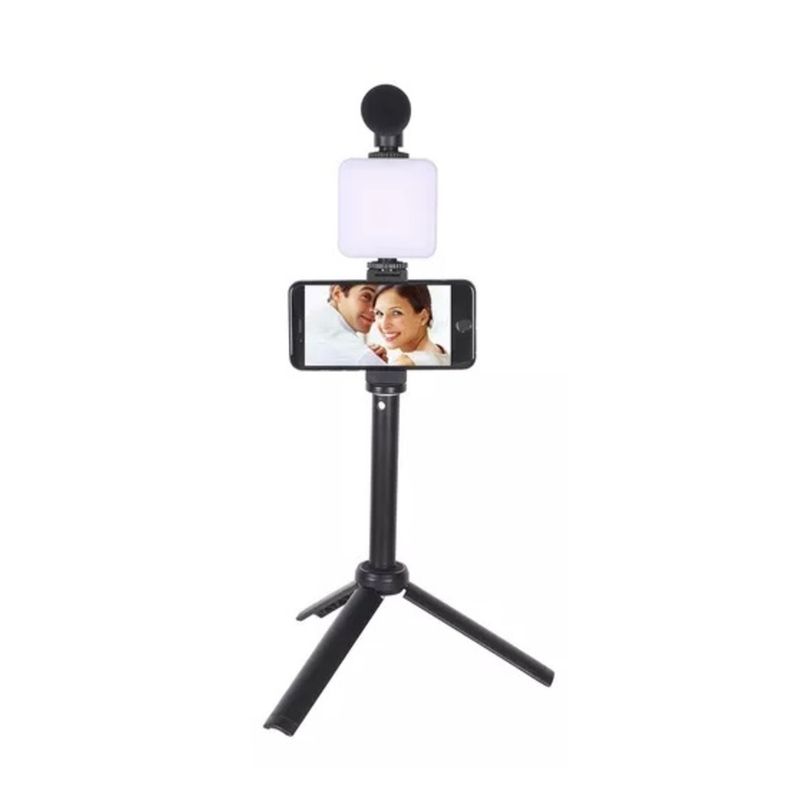 SEISA - Kit Streaming Videos Microfono Tripode Luz Led Color Negro