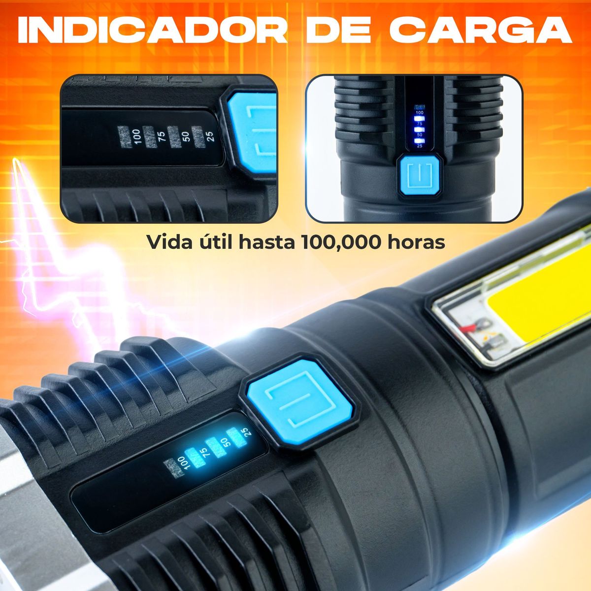ENERGY PLUS - Linterna LED Recargable Compacta con Modos Dual y Carga USB