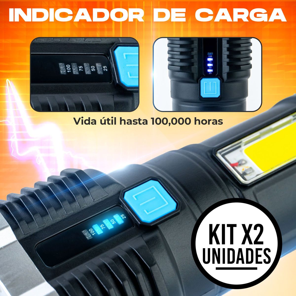 ENERGY PLUS - Set x2 Linterna LED Recargable Compacta con Modos Dual y USB