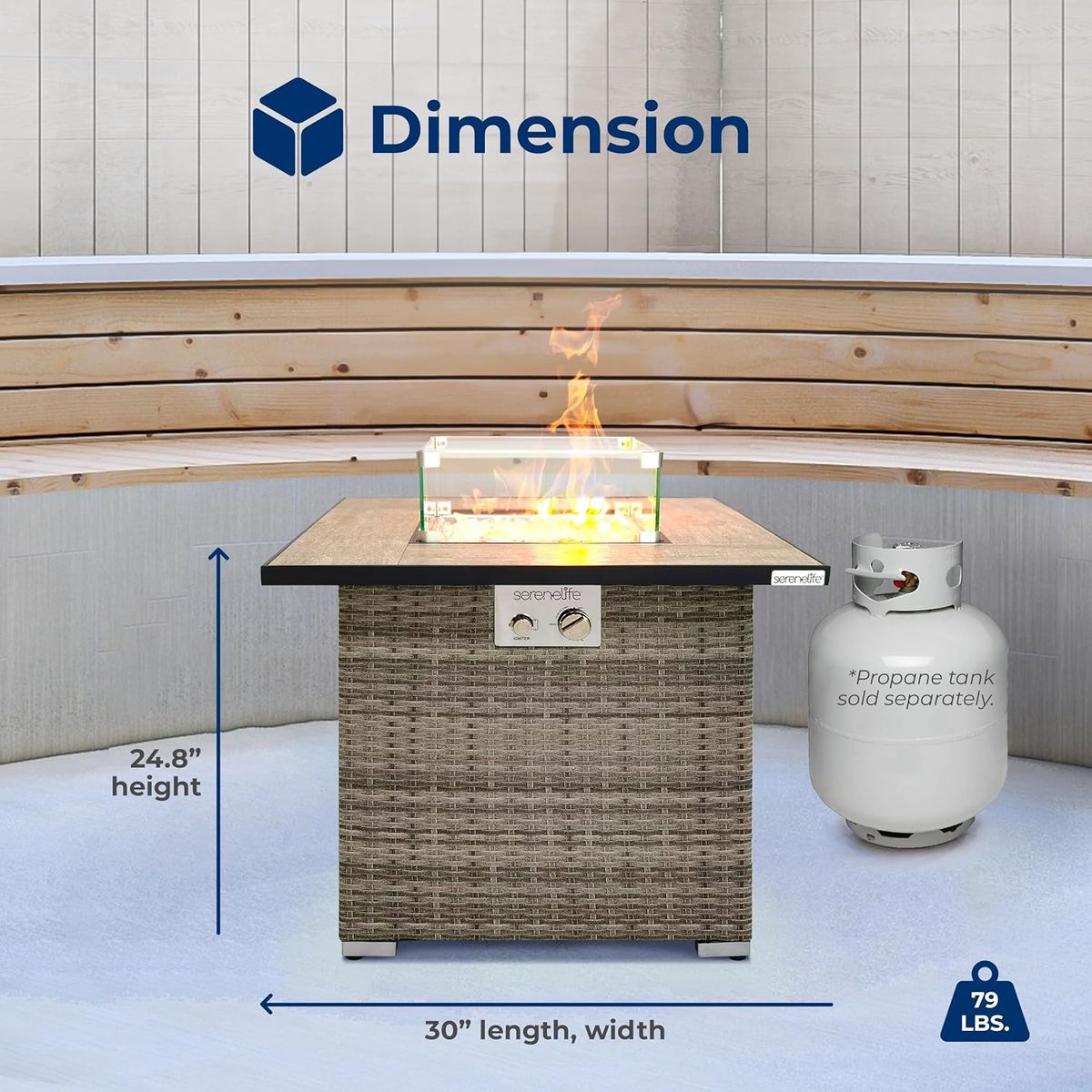 SERENELIFE - Mesa para fogata de propano para exteriores CSAETL