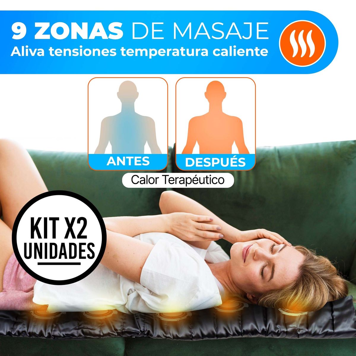 STYLE STARS - Set x2 Colchoneta Eléctrica Masajeadora Vibratoria con Calor