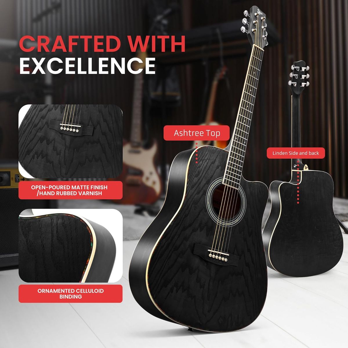 PYLE - Guitarra acústica Pyle 41 con accesorios premium y bolsa