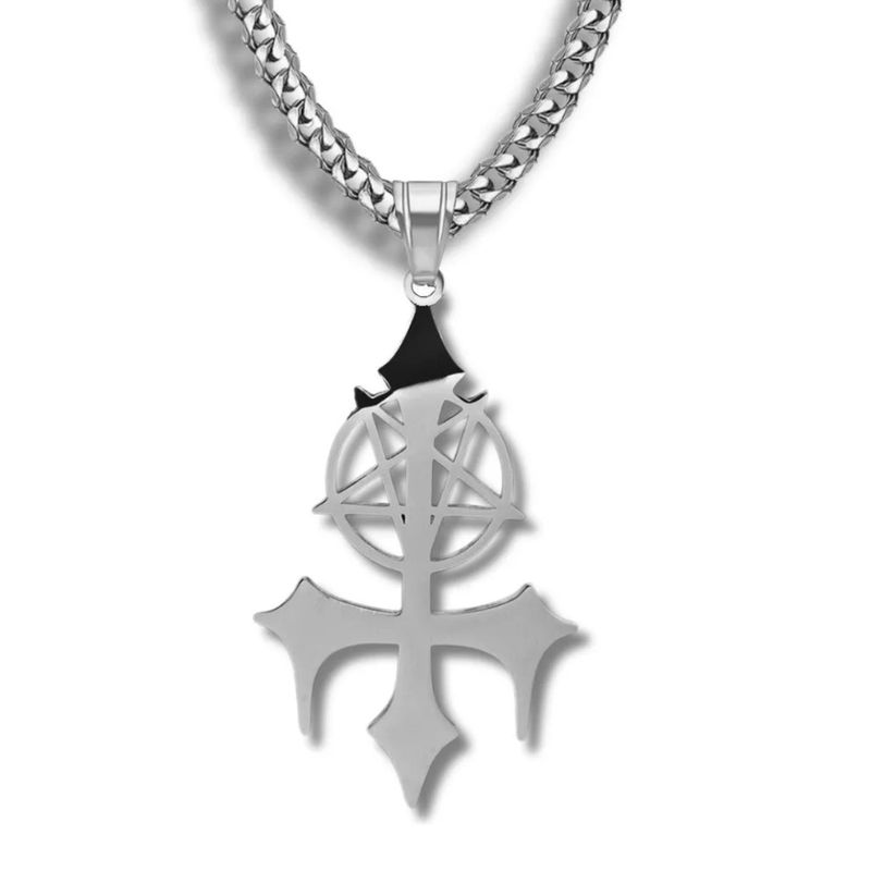 GENERICO - Collar Hombre Mujer Dije Pentagrama Sigil Acero Color Plata