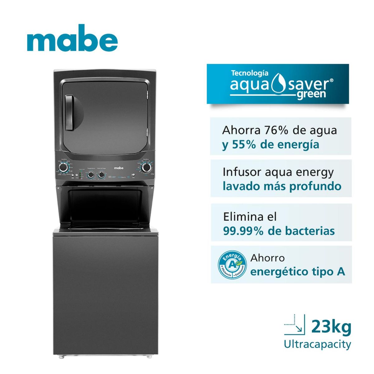 MABE - Torre de Lavado  Gas 23 Kg Mabe MCLC2340GSDG0 Diamond gray