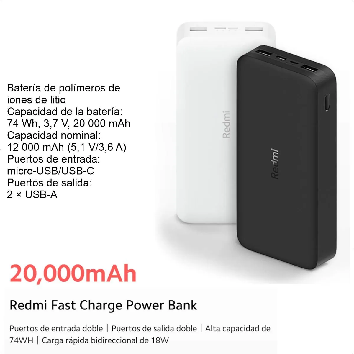 XIAOMI - Xiaomi Redmi Power Bank 20000mah Carga Rápida 18W USB-C