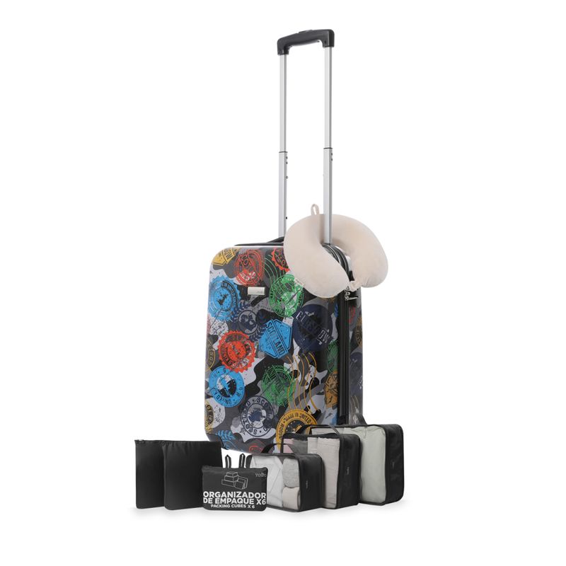TOTTO - Kit de Viaje Maleta de Cabina 360 Stampy + Organizador + Almohada