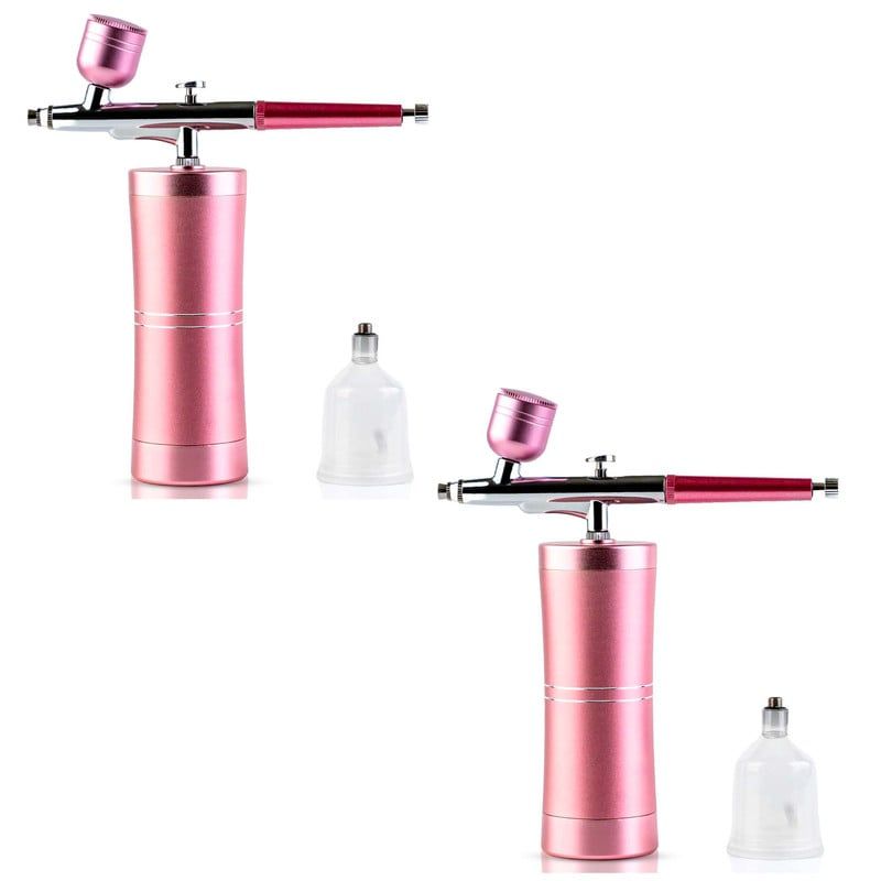 STYLE STARS - Set x2 Aerógrafo Inalámbrico Profesional Portátil Recargable Rosado