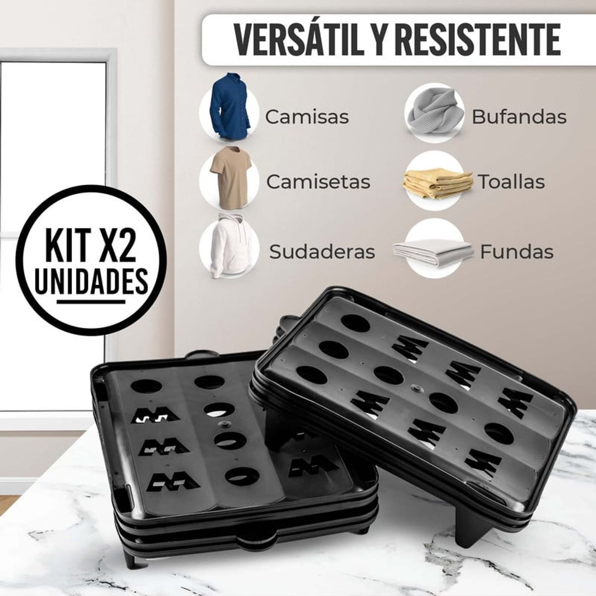 ENERGY PLUS - Organizador apilable de Ropa o Camisetas x20 unds EnergyPlus Negro