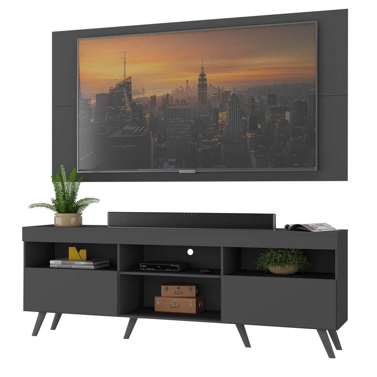 AKIVOY - Rack con Panel Florida con Patas Color Negro