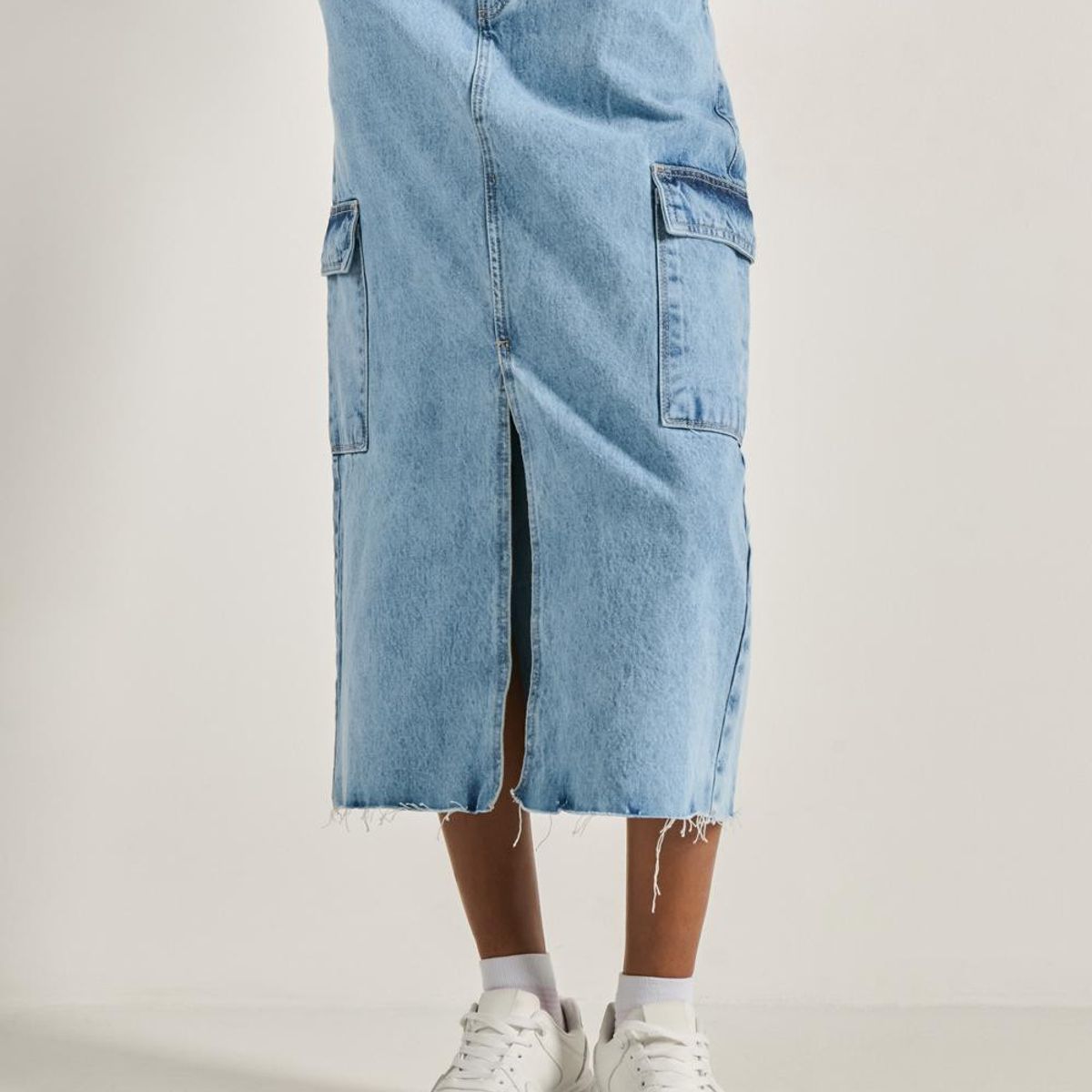 KOAJ - KOAJ Falda larga cargo azul clara de jean para mujer cuenta  Mujer