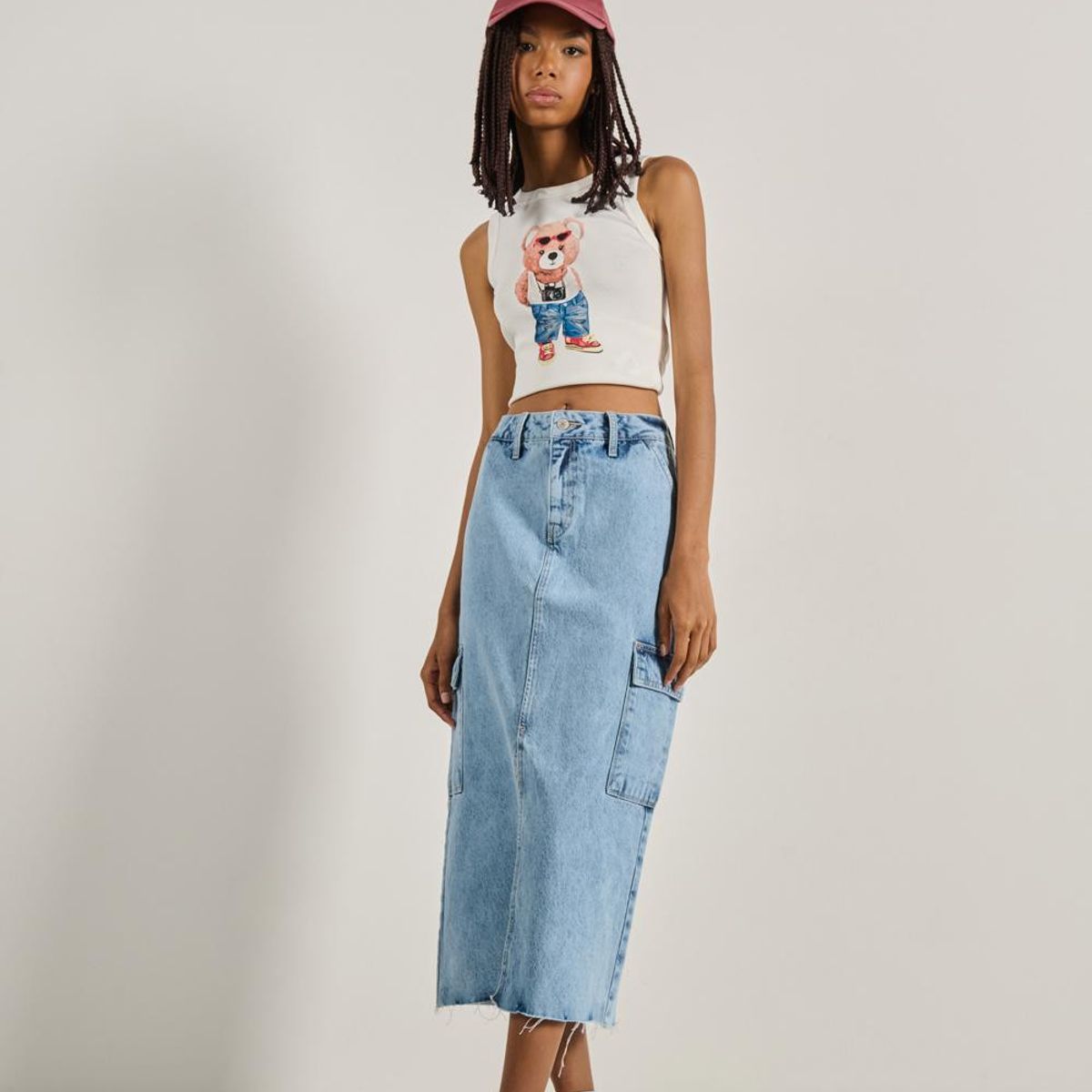 KOAJ - KOAJ Falda larga cargo azul clara de jean para mujer cuenta  Mujer