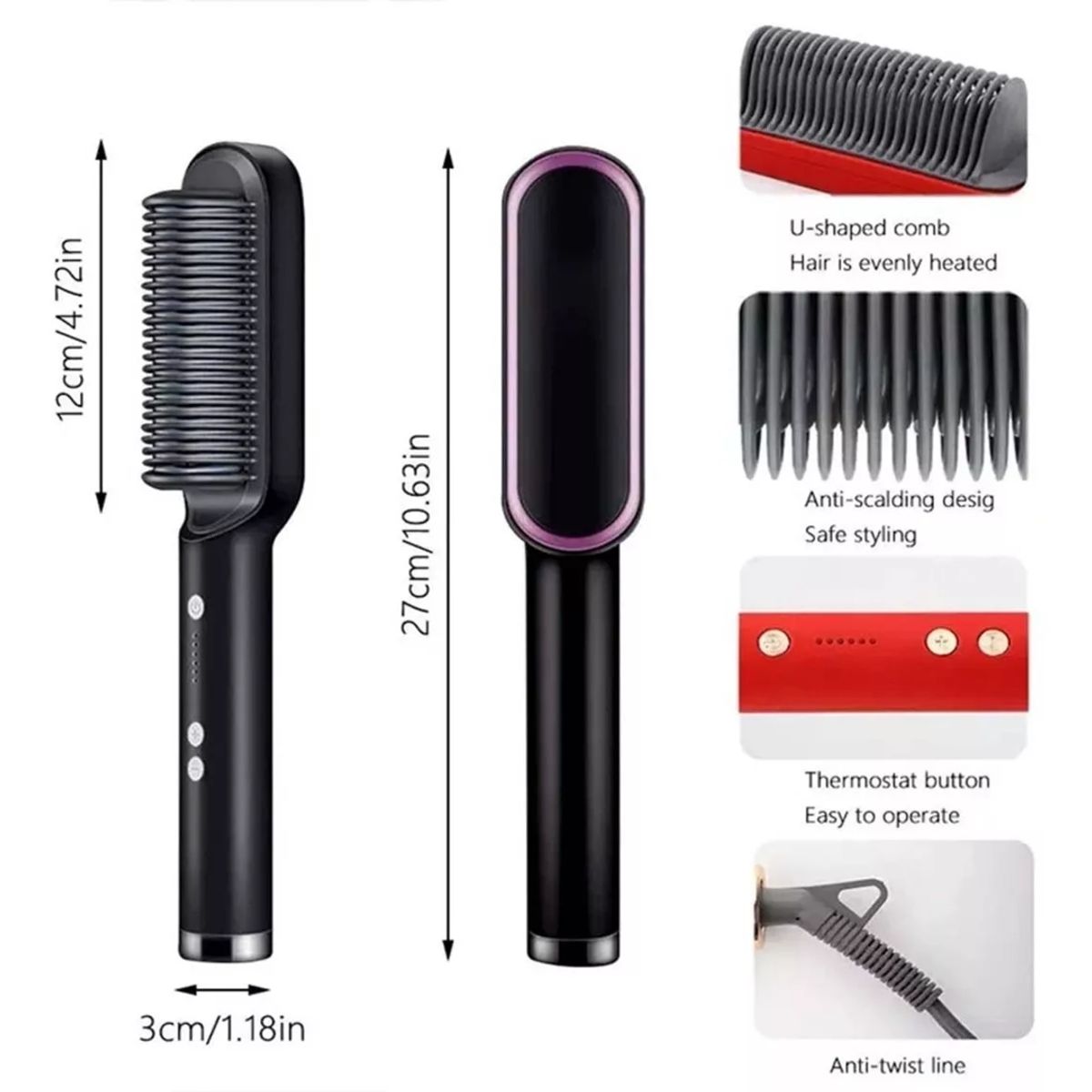 GENERICO - Cepillo Alisador para Cabello con Tecnología Protectora del Calor