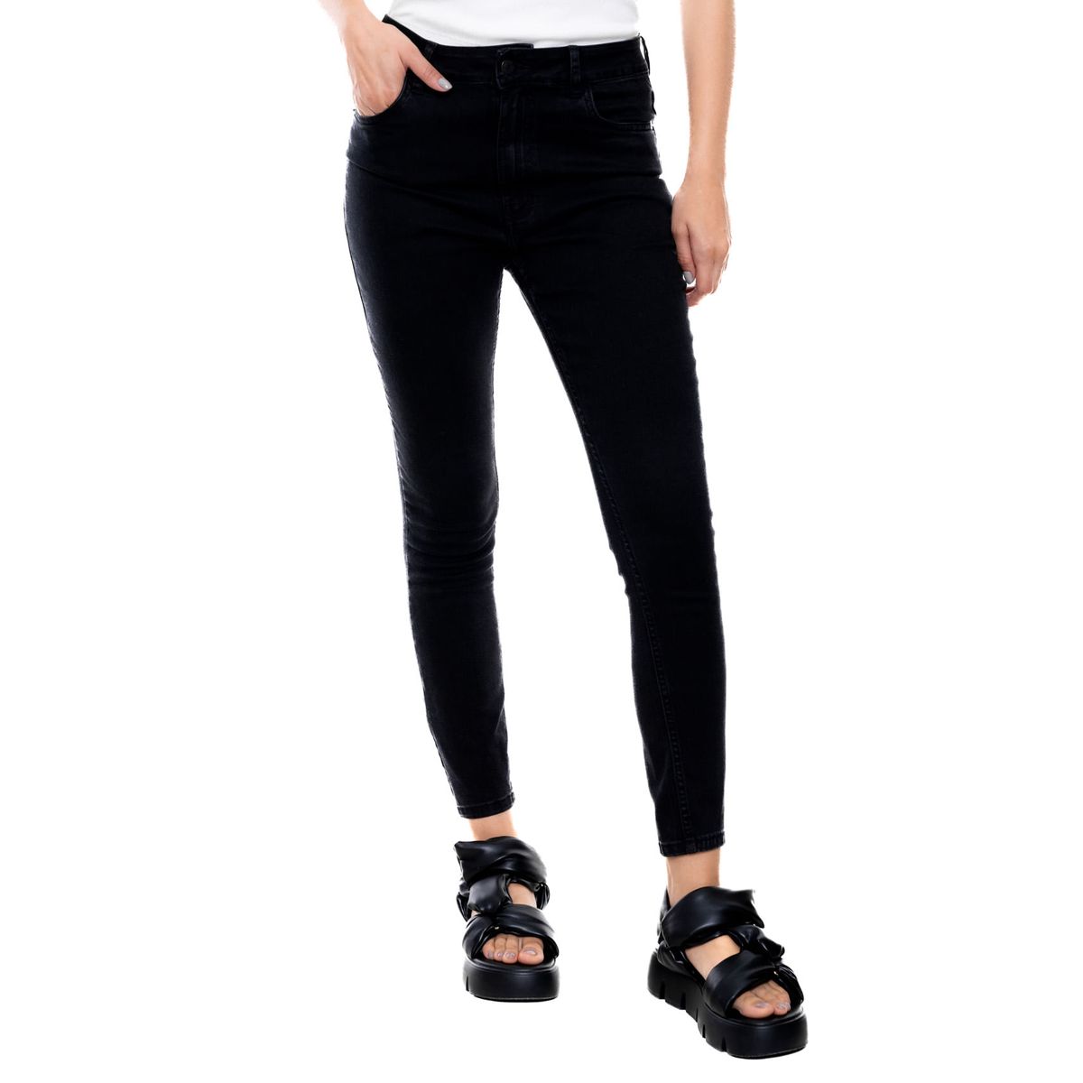 COLOR BLUE - Black Denim High Waist Skinny Fit Jeans