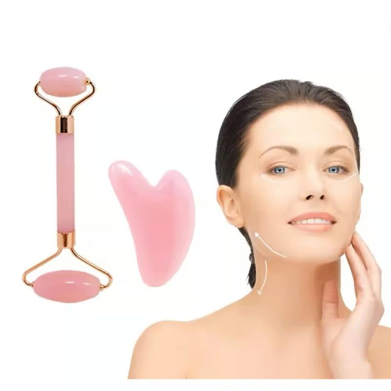 GENERICO - Set de Rodillo y Gua Sha de Piedra para el Cuidado Facial