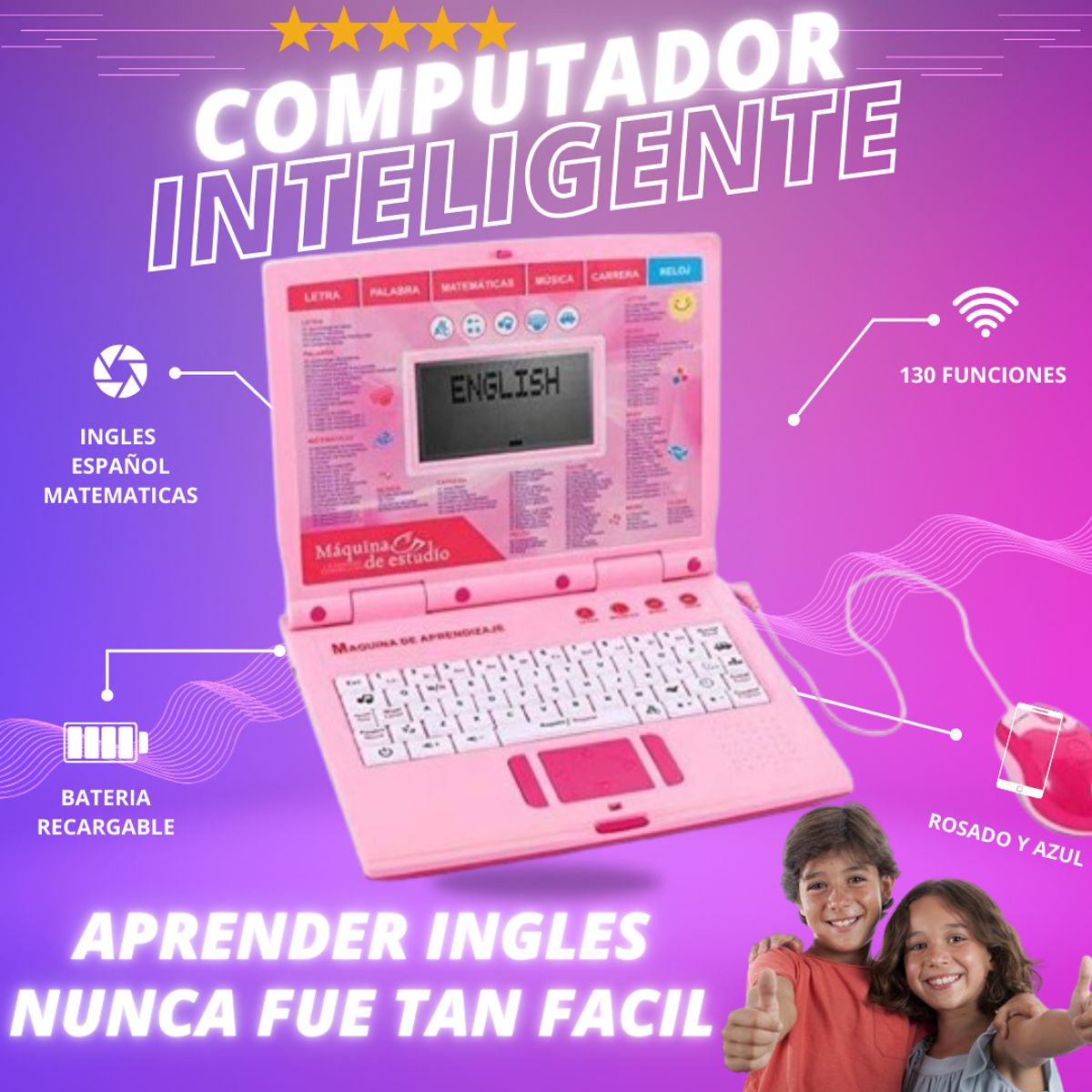 GENERICO - Computador Didáctico Inftantil Juguete 130 Funciones ingles-español