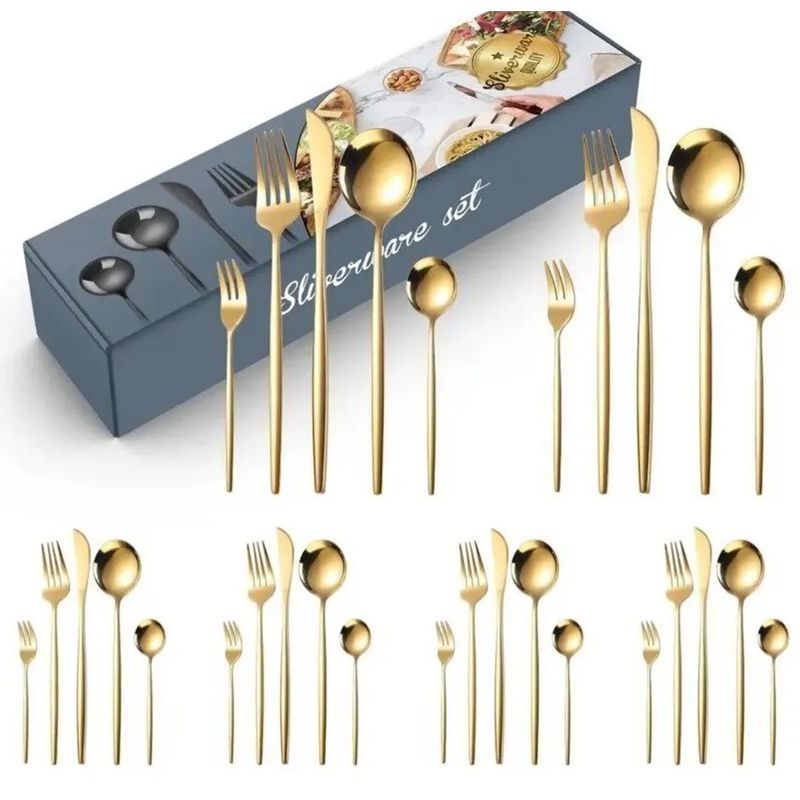 GENERICO - Cubiertos Dorados de Acero Inoxidable - Set de 30 Piezas