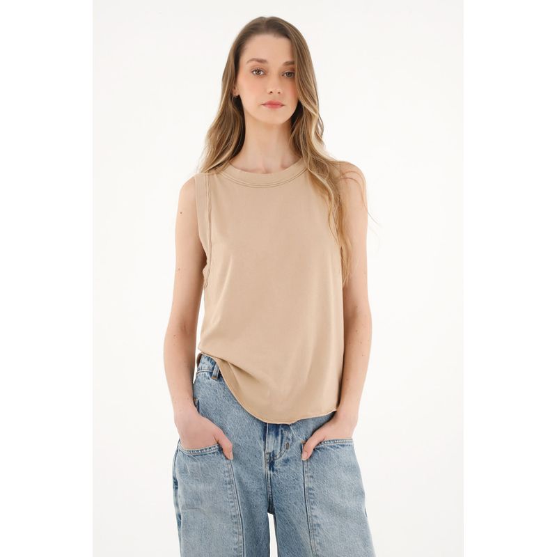 TOPMARK - Camiseta crudo de manga sisa para mujer