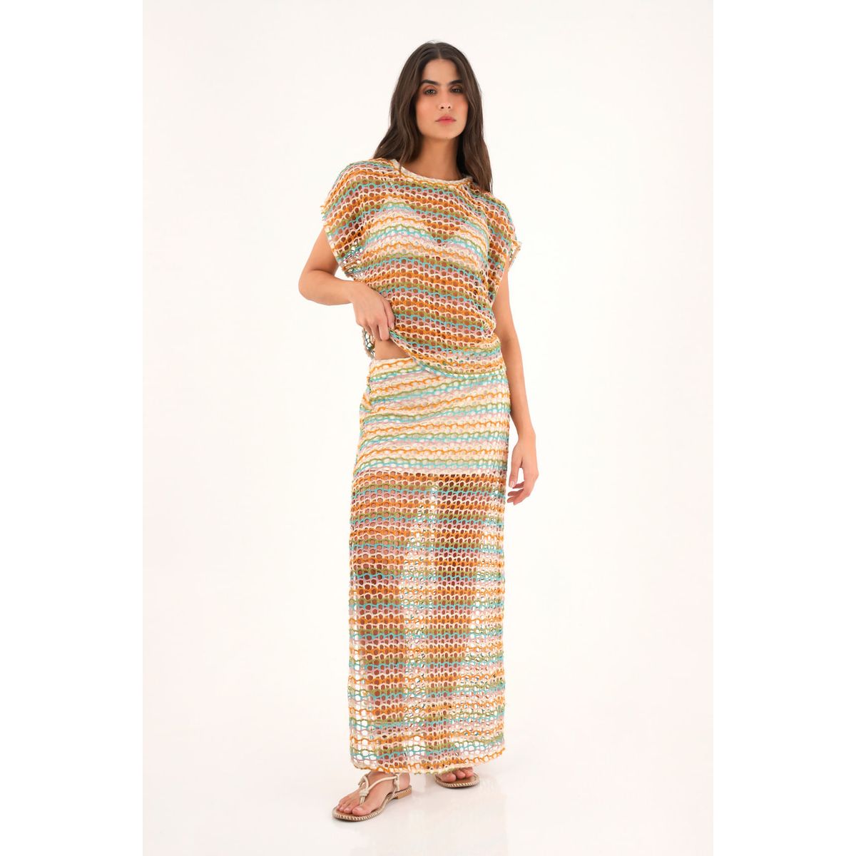 TOPMARK - Camiseta con diseño en malla multicolor para mujer