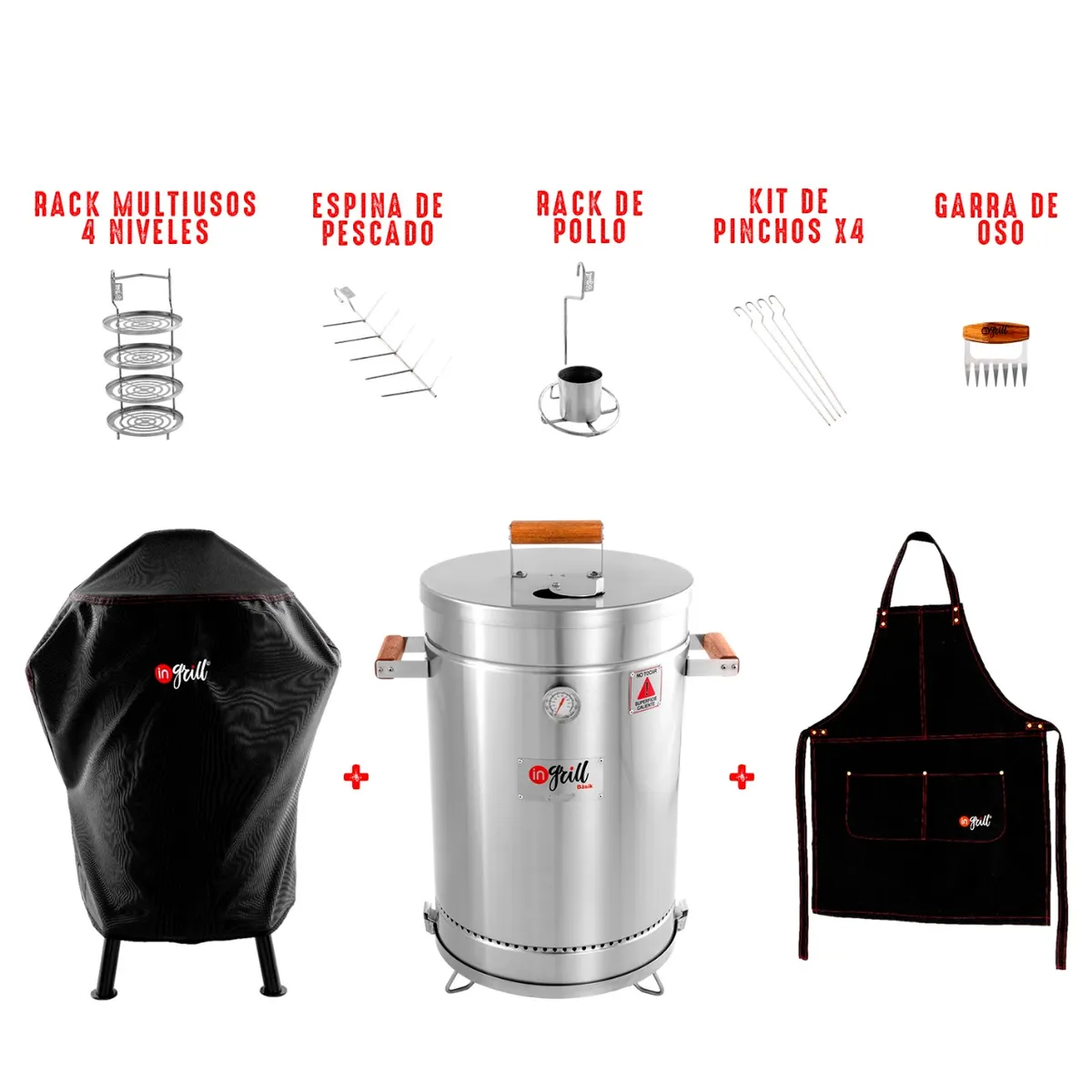 IN GRILL - COMBO EXCLUSIVO BARRIL AHUMADOR MEDIANO BASIK 20 LIBRAS - IN GRILL