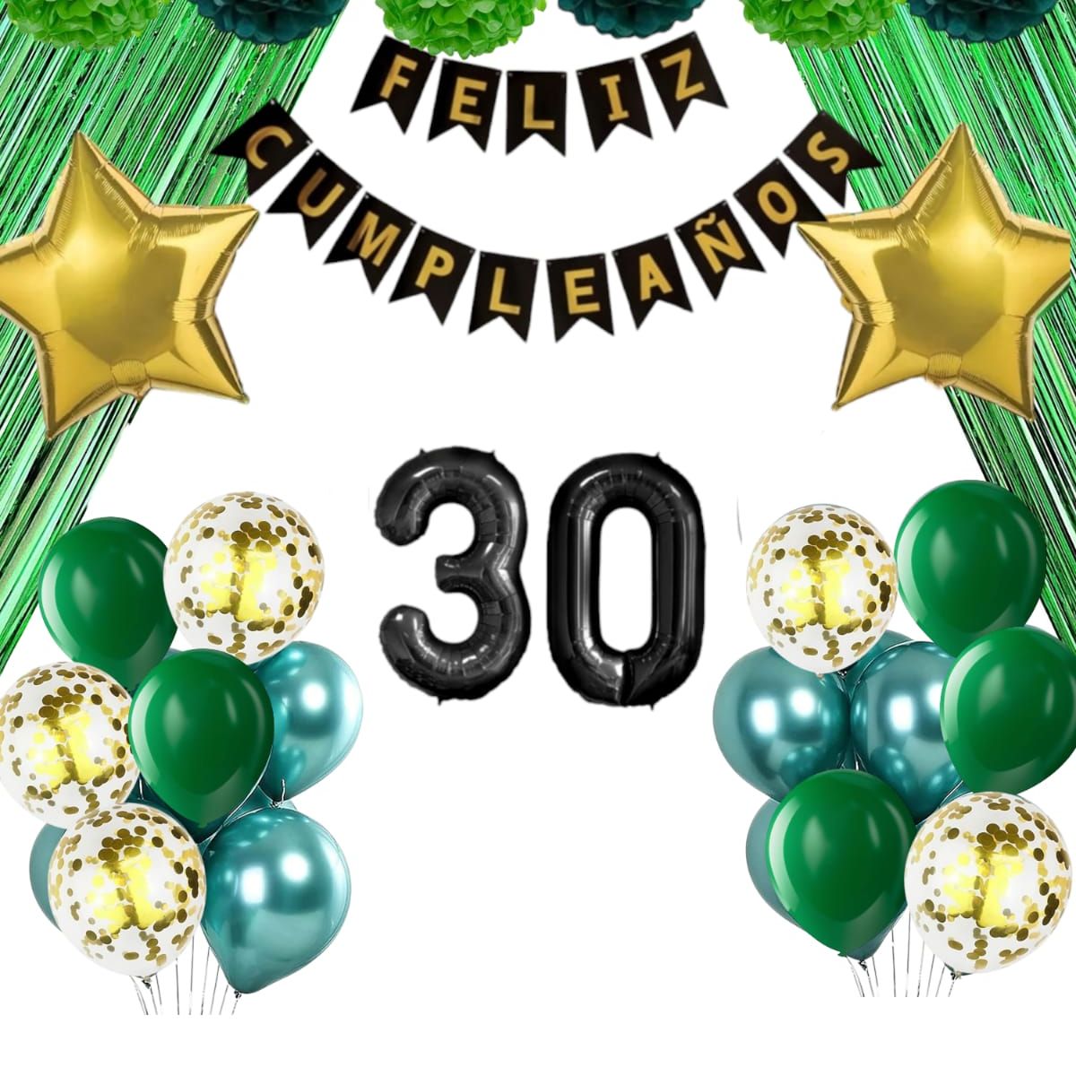 GENERICO - Kit Globos Decoración Fiesta Feliz Cumpleaños verde