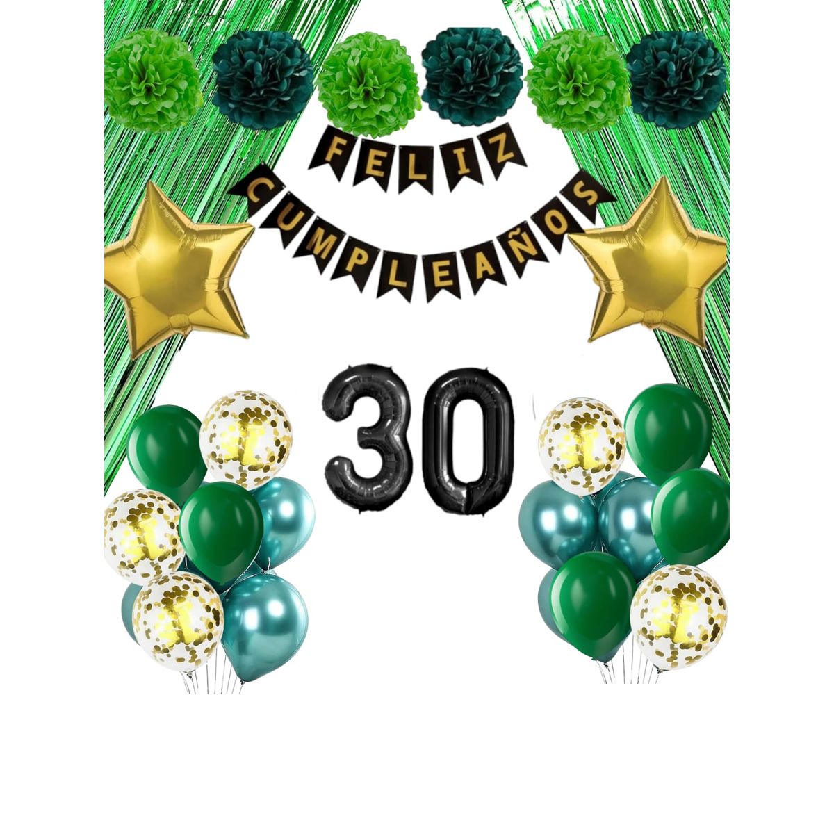 GENERICO - Kit Globos Decoración Fiesta Feliz Cumpleaños verde