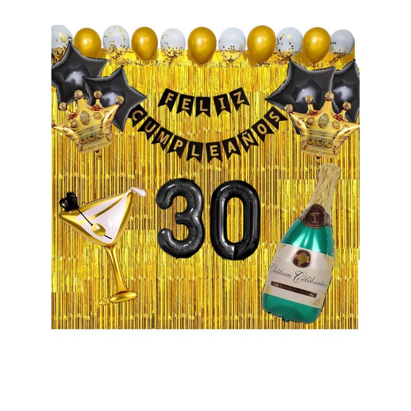 GENERICO - Kit Globos Decoración Fiesta Feliz Cumpleaños dorado