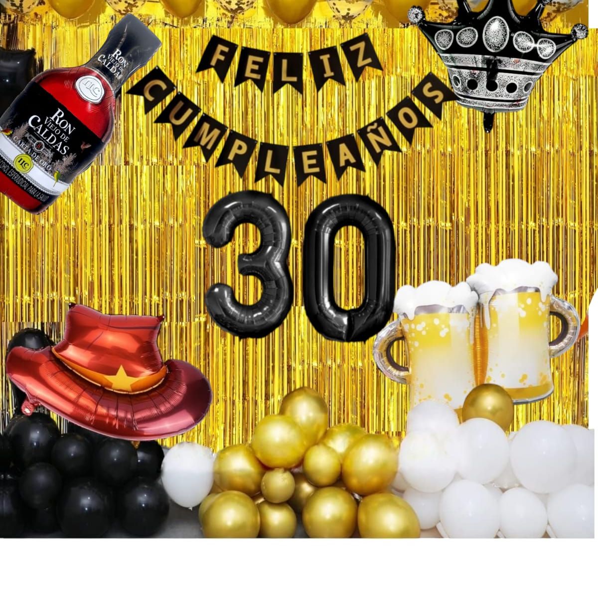 GENERICO - Kit Globos Decoración Fiesta Feliz Cumpleaños vaquero Dorado