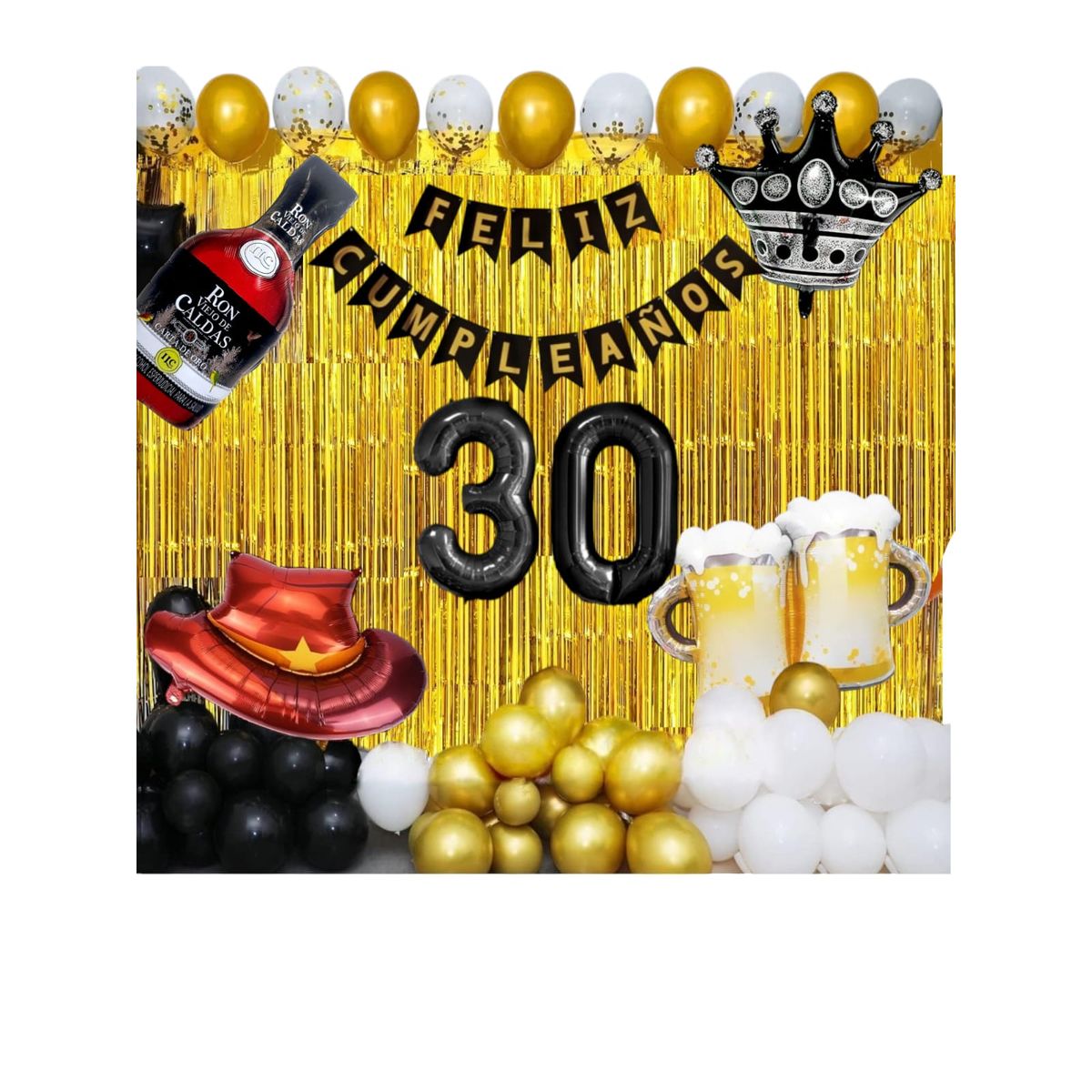 GENERICO - Kit Globos Decoración Fiesta Feliz Cumpleaños vaquero Dorado