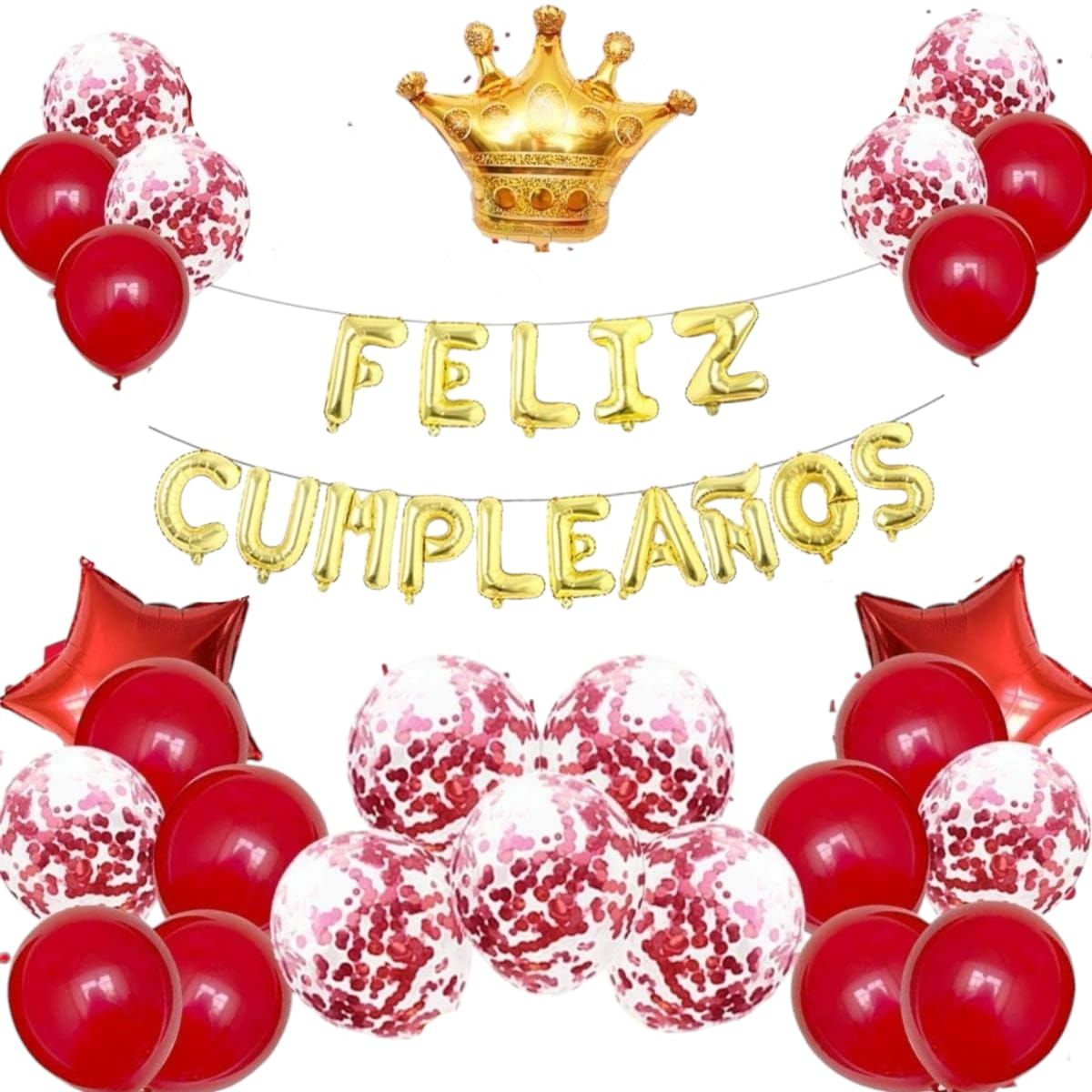 GENERICO - Kit Globos Decoración Fiesta Feliz Cumpleaños rojo