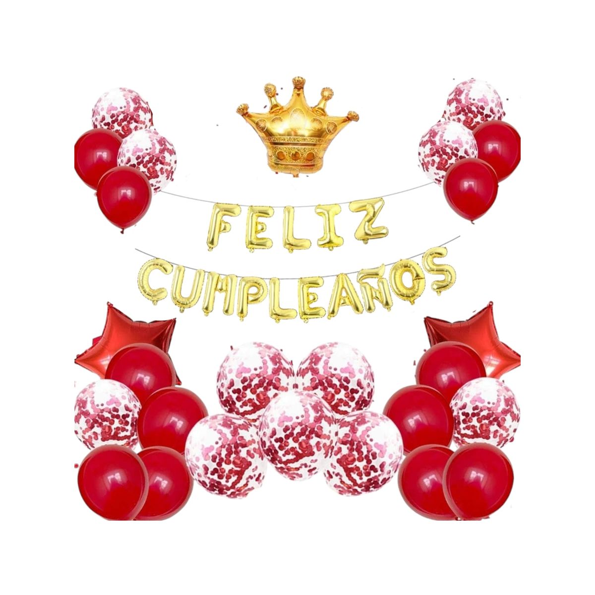 GENERICO - Kit Globos Decoración Fiesta Feliz Cumpleaños rojo