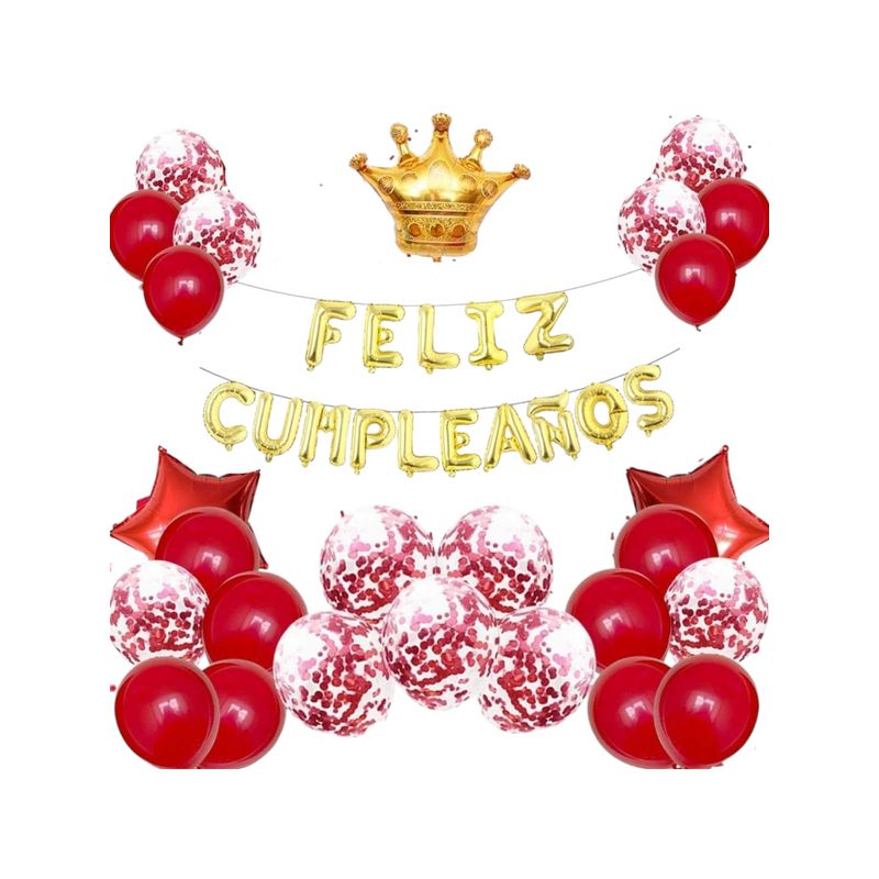 GENERICO - Kit Globos Decoración Fiesta Feliz Cumpleaños rojo