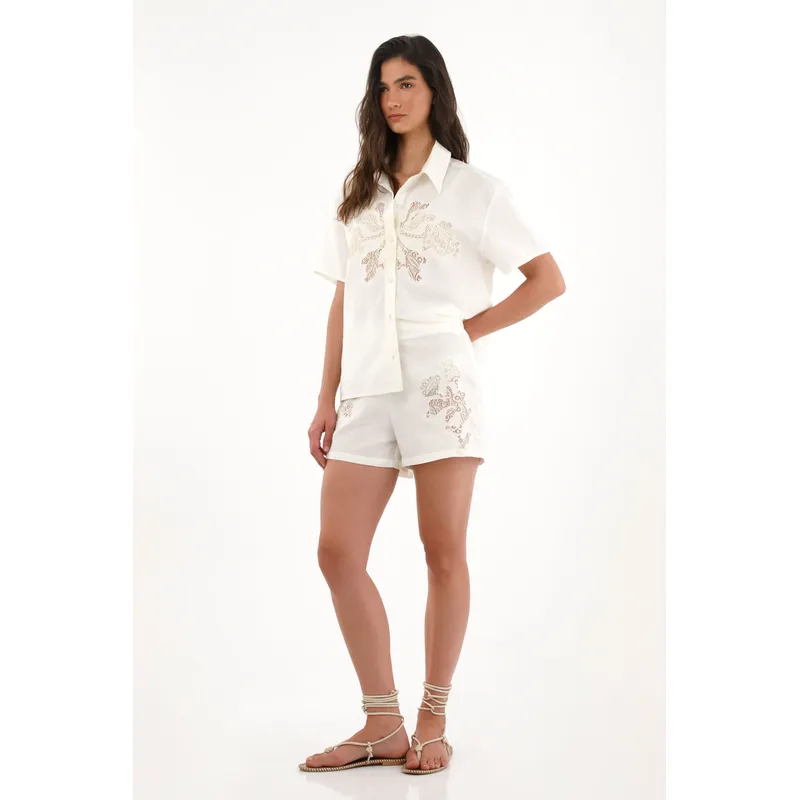 TENNIS - Camisa crop con detalles de encaje crudo para mujer