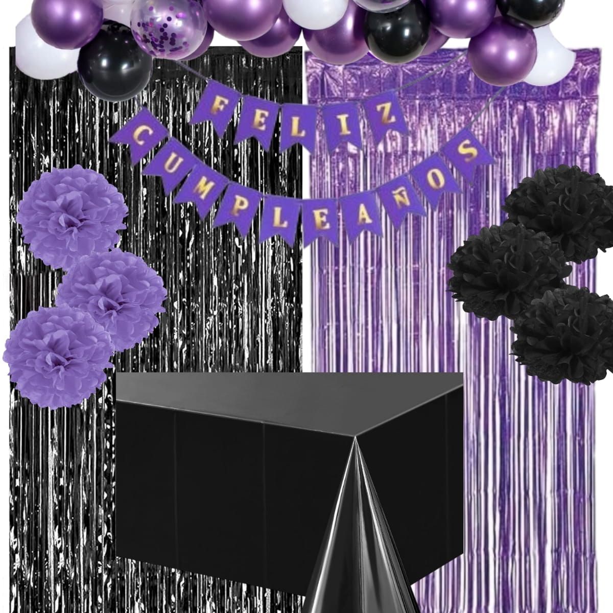 GENERICO - kit Decoración Fiesta feliz cumpleaños globos morado