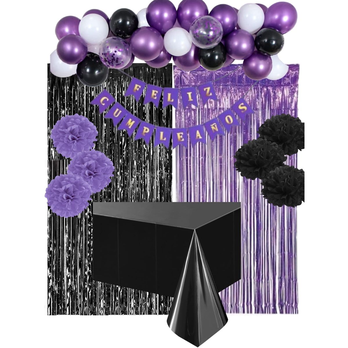 GENERICO - kit Decoración Fiesta feliz cumpleaños globos morado