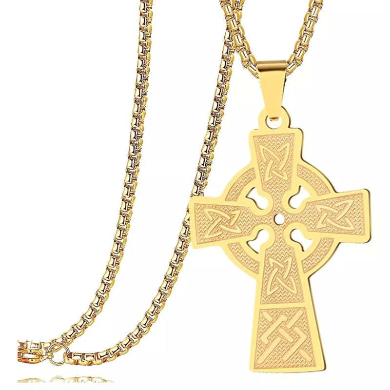 GENERICO - Collar Dije Acero Color Oro Cruz Celta Vikingo Hombre Mujer