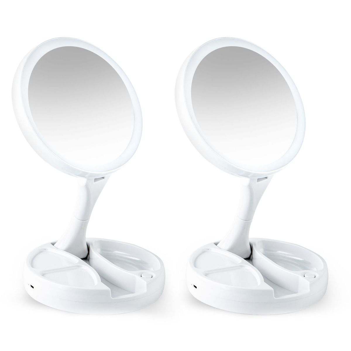 STYLE STARS - Set x2 Espejo de Maquillaje LED Plegable Aumento 10x y USB