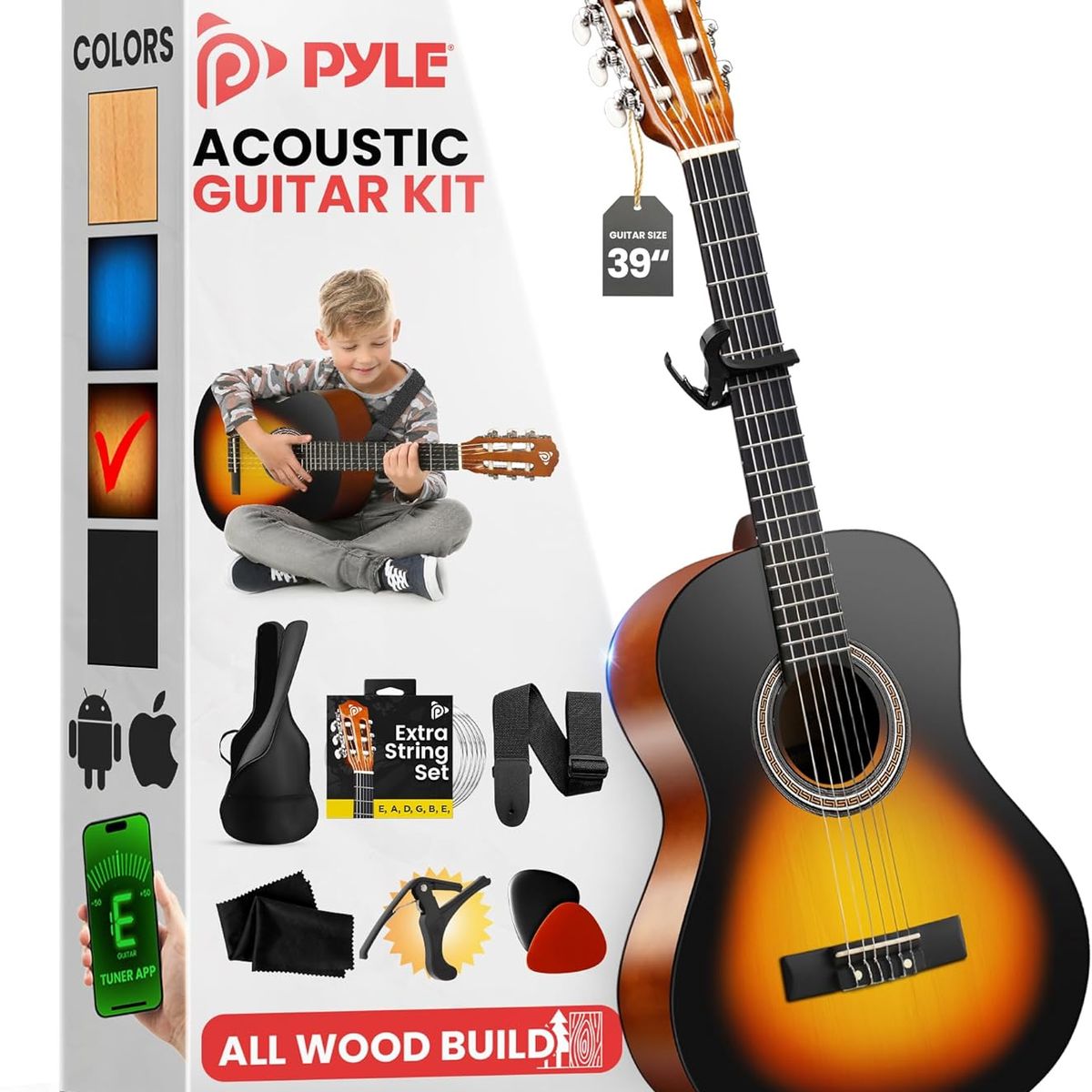 PYLE - Pyle Kit guitarra acústica principiantes 6cuerdas