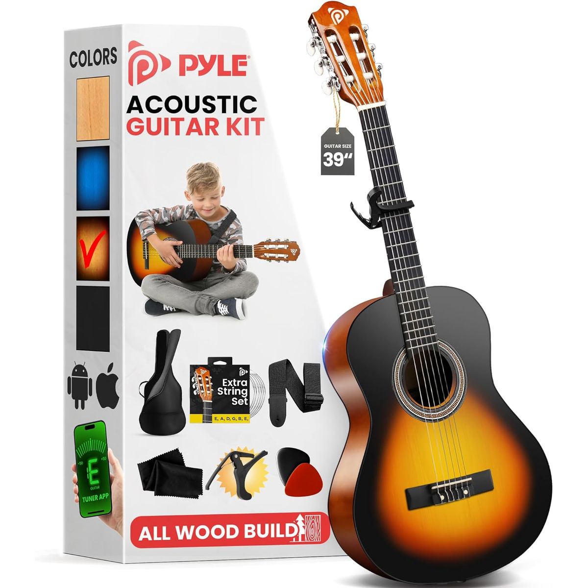PYLE - Pyle Kit guitarra acústica principiantes 6cuerdas