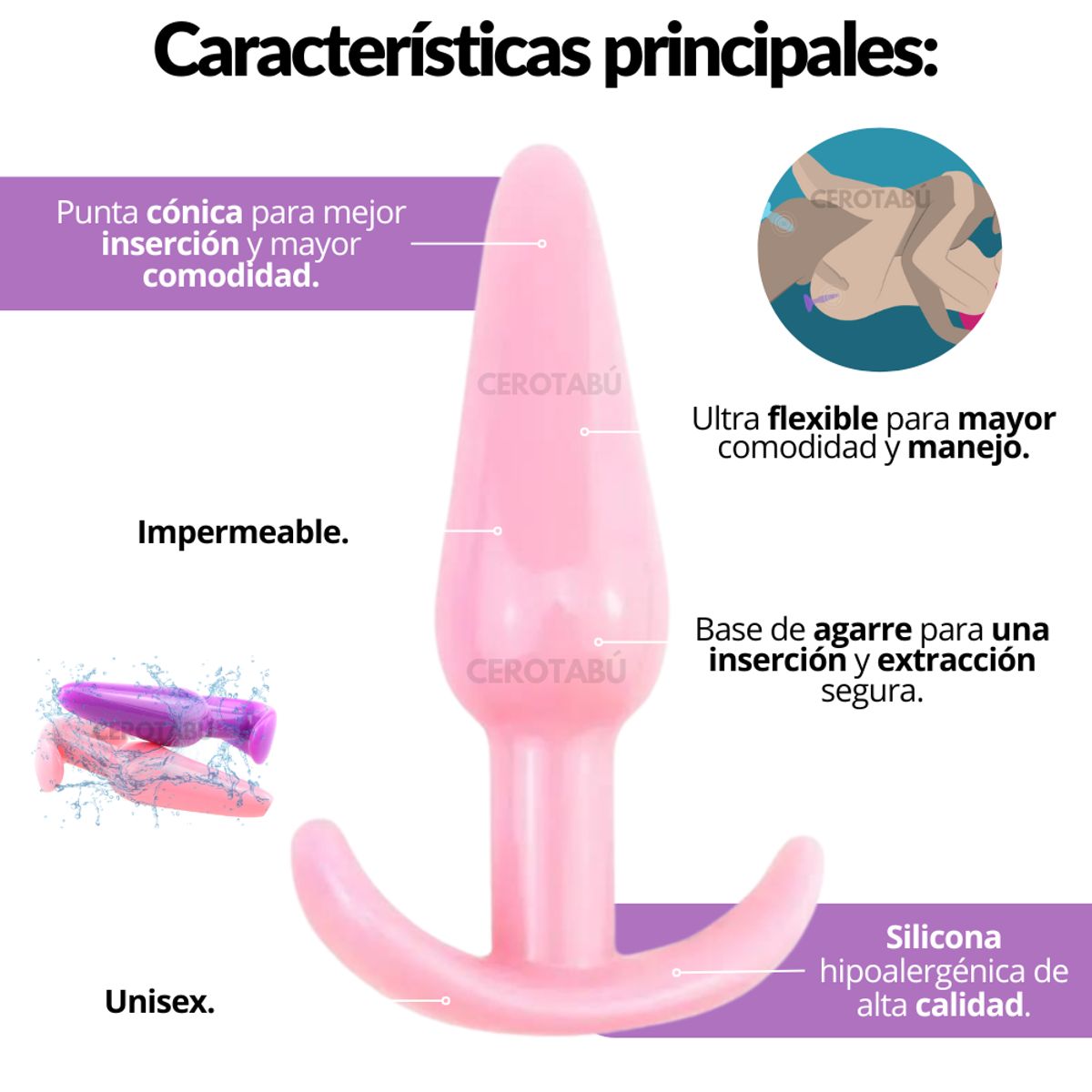 GENERICO - Plug Anal Silicona Dilatador Dildo Acostumbrador Flexible Rosado