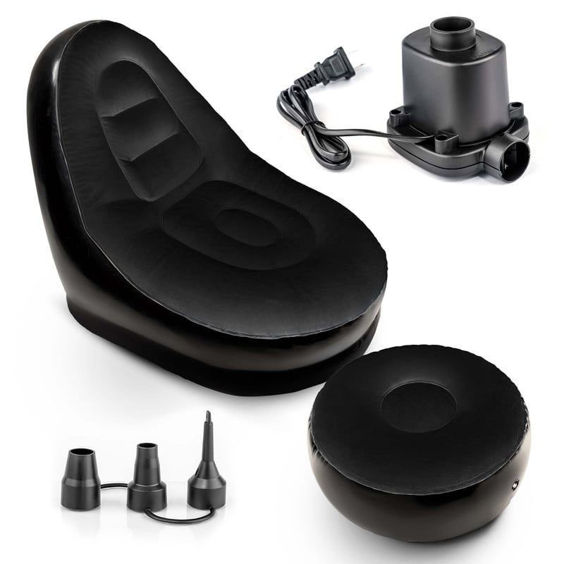 ENERGY PLUS - Sofá Inflable Portátil con Reposapiés - Inflador Eléctrico Negro
