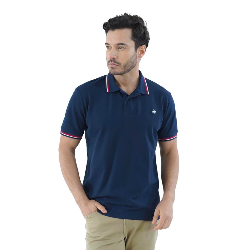 LAGUNA BLUE - Camiseta tipo polo para hombre bordada azul oscura Laguna Blue