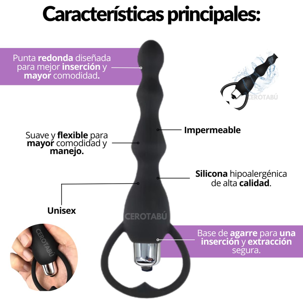 GENERICO - Vibrador Plug Anal Unisex Silicona Texturas Juguete Sexual Negro