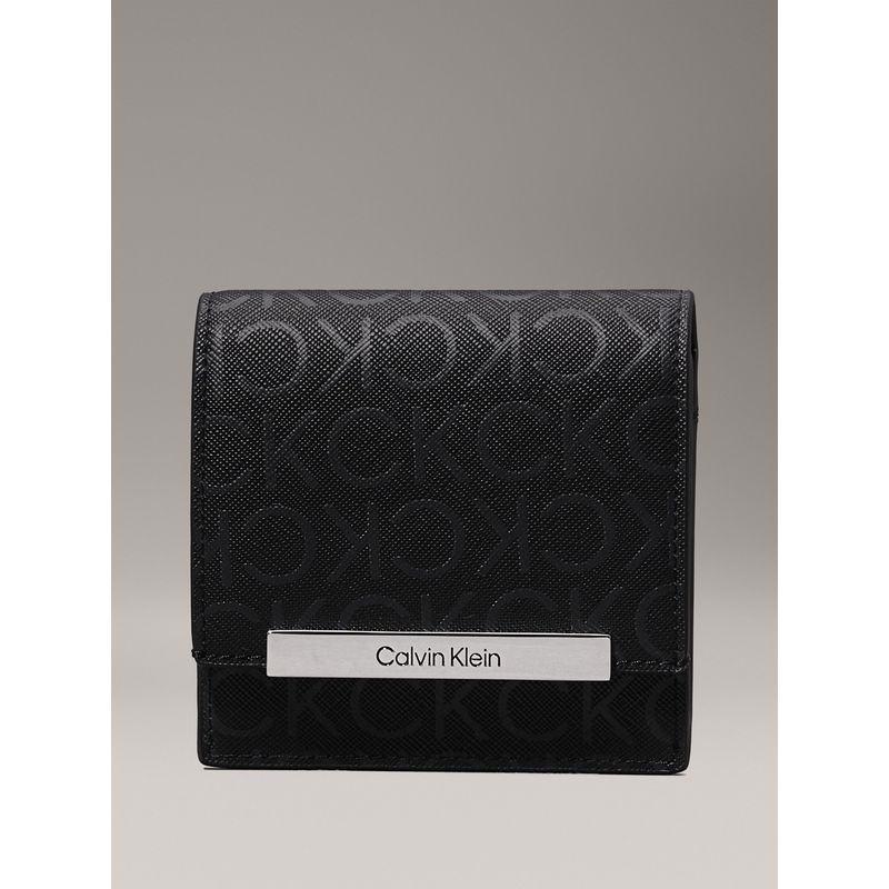 CALVIN KLEIN - Billetera negra de plegado triple con logo pequeño Calvin Klein